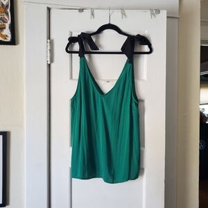 Who What Wear Green V-Neck Tank with Black Tie Straps